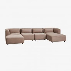 Sofa Modułowy Z Prawym Szezlongiem, 4 Częściowy Z Pufą Fogler Sztruks Brąz Karmelowy - Sklum