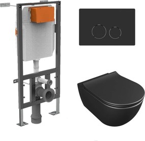 Zestaw LERA stelaż podtynkowy WC z miską wiszącą LERA i przyciskiem w kolorze Black matt