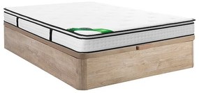 Zestaw 140 x 190 cm: stelaż skrzyniowy w jasnym naturalnym kolorze + materac z 7-strefowymi sprężynami kieszeniowymi, wbudowanym topperem i pokrowcem bambusowym o grubości 26 cm – MIREZA od NATUREA