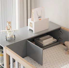 Łóżko piętrowe dla dzieci - 90 x 200 cm - z półkami + szafa + schody do przechowywania - drewno - szare