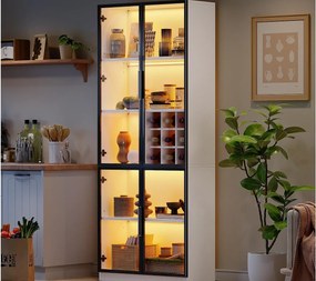 Witryna 80x35x200 cm - z oświetleniem LED - z przechowywaniem wina - 2 szklane drzwi - Biały