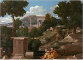 Obraz na szkle - Nicolas Poussin, Landscape with Saint John on Patmos, reprodukcje (70x50 cm)