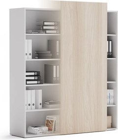 Regał biurowy z przesuwnym panelem BLOCK, 1600 x 400 x 1748 mm,  dąb naturalny