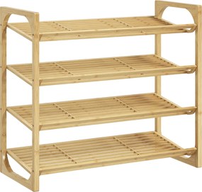 HOMCOM Regał na buty z bambusa, wysokość półki 15,5 cm, projekt z listwami dla wentylacji, 76 x 33 x 67 cm, efekt drewna naturalnego