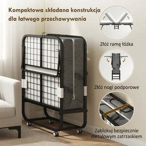 HOMCOM Łóżko gościnne, łóżko rozkładane, łóżko podróżne z kółkami, mata, stal, Biały+Czarny