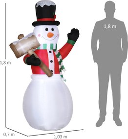 Outsunny Dekoracja Bożonarodzeniowa, Bałwanek z Tabliczką, nadmuchiwany, duży, w zestawie z dmuchawą, 103 długość x 70 szerokość x 180 wysokość cm