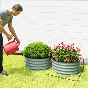 Outsunny Zestaw 2 ocynkowanych donic Ø60 x 30H cm z otwartym dnem na różne rośliny, Zielony