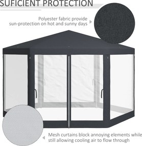 Outsunny Pawilon ogrodowy 4 x 4 m z moskitierą, namiot na imprezy, namiot ogrodowy, festiwalowy, 6-kątny, poliester, metal, ciemnoszary