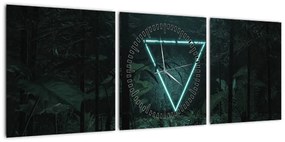 Obraz - Neonowy trójkąt w dżungli (z zegarem) (90x30 cm)