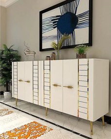 Komoda – 150 cm – Biało-złota – Płyta wiórowa