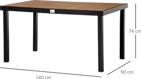 Outsunny stół ogrodowy dla 6 osób, aluminium 140 cm x 90 cm x 74 cm