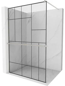 Mexen Kioto+ ścianka prysznicowa z półką Walk-in 70 x 200 cm, czarny wzór, nikiel szczotkowany - 800-070-121-97-78