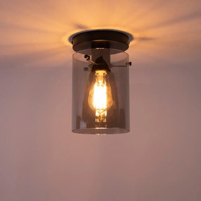 Designerska lampa sufitowa czarna z dymionym szkłem - Dome