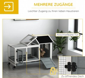 Domek dla małych zwierząt PawHut dla królików miniaturowych, świnek morskich, z kołami, 108 x 58 x 73,5 cm, szary