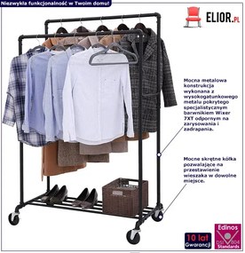 Mobilny Wieszak Czarny Na Ubrania Z Półką L0-Z41