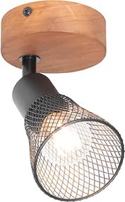 Industrialny reflektor czarny z drewnem - Kristina