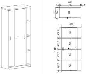Szafa przesuwna ARRISTO LUX, 800 x 400 x 1836 mm, orzech