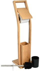 MSV Bambusowy stojak na papier toaletowy zeszczotką 16 x 29 x 70 cm