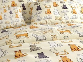 PrzytulneMieszkanie.pl PrzytulneMieszkanie.pl Bawełniana pościel COLORED CATS BLEND kremowa Rozmiar pościeli: 70 x 90 cm | 140 x 200 cm