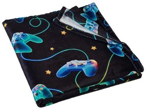 Czarno-niebieski koc dziecięcy z mikropluszu 130x170 cm Gamer – Catherine Lansfield