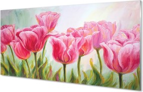 Szkło Ozdobne do Kuchni Malarski Obraz Tulipanów