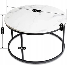 Stolik Kawowy CONNY MAX 80 cm Biały Marmur/Czarny Nowoczesny