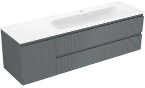 Mexen Rivel szafka łazienkowa 160 cm z umywalką Vela prawą, 2S, 1D, ryflowana, grafit/biała mat - 91A23-16047-3-BBFFF66-W23P01