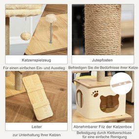 PawHut choinka dla kota z jaskinią dla kota wysokość 130 cm juta pluszowa żółta