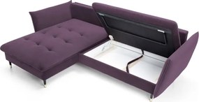 Narożnik GLAM Lewostronny z funkcją spania, zestaw z poduszkami wolnostojący tkanina RIVIERA 69 Fioletowy DOMO HOME