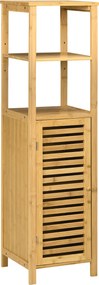 kleankin Regał łazienkowy, szafka z drzwiami żaluzjowymi, regulowane półki, bambus, ok. 33 x 30 x 120 cm