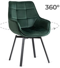 Krzesło Tapicerowane Obrotowe do Salonu LUNA Zielone Welurowe Nowoczesne Loft