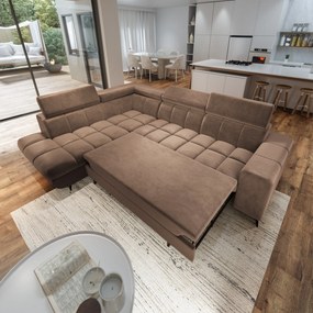 Masseno Narożnik MORIVA z funkcją spania i pojemnikiem na pościel Narozniki L, Rozkładana sofa - Beżowy, MONOLITH 09