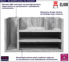 Nadstawka na biurko z przegrodami szary dąb Duna