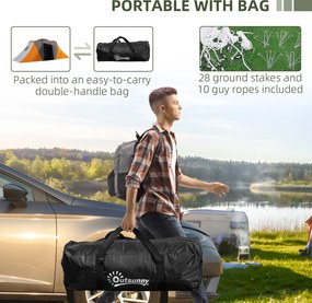 Outsunny Namiot tunelowy, wodoodporny 2000mm, namiot kempingowy dla 4-6 osób, z 2 sypialniami i przestrzenią mieszkalną, torba transportowa, szary+pomarańczowy | Aosom PL