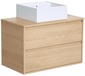 Szafka łazienkowa stojąca z umywalką do zabudowy - Okleina dębowa - 80 cm - MILIPAM