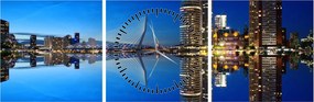 Zdjęcie - Rotterdam nocą (z zegarem) (90x30 cm)