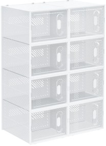 HOMCOM 8-częściowy regał na buty, stosowalne pudełka na buty do rozmiaru 46, drzwi magnetyczne, Plastik, 28 x 36 x 21 cm