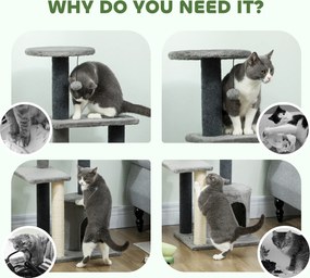 PawHut Drapak 103 cm z domkiem dla kota, platformami, słupkami owiniętymi sizalem, pluszową zawieszką, szary | Aosom PL