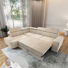 Masseno Narożnik ALVORO z funkcją spania i pojemnikiem na pościel Narozniki L, Rozkładana sofa - Kremowy, MONOLITH 04
