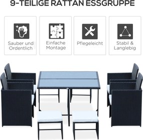 Outsunny 9-cz. komplet ogrodowy stół z krzesłami z technorattanu zestaw wypoczynkowy szary