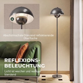 HOMCOM Lampa stojąca, okrągły klosz, włącznik nożny, długi kabel, elegancki wygląd, metal, szary | Aosom PL