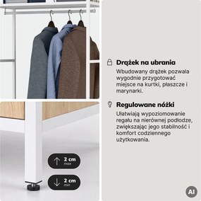 Regał biurowy ubraniowy z drążkiem Eco Design Ariel, 80x40x220 cm, biały/dąb sonoma