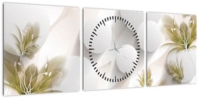 Obraz - 3D koła z kwiatami (z zegarem) (90x30 cm)