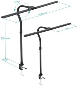 Lampa LED na biurko ALVARO, zacisk, pilot zdalnego sterowania