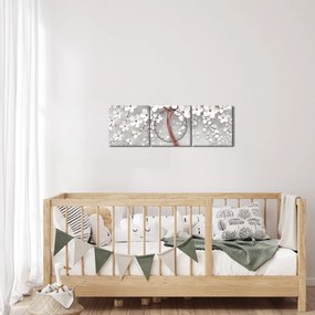 Obraz - Obraz białego drzewa z kwiatami, rosegold (z zegarem) (90x30 cm)