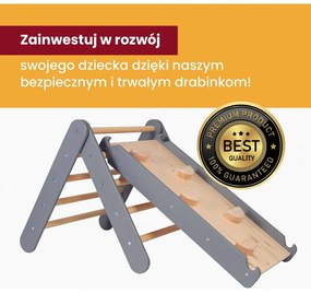 Drabinka 60x61cm, zjeżdżalnia-ścianka wspinaczkowa 2w1, zestaw dla dzieci, drewniana, czarna - meowbaby®