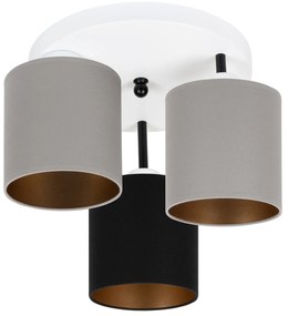 Lampa sufitowa biała trzypunktowa z szaro-czarnymi abażurami C-3030WE-