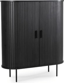 Komoda Wysoka Rozsuwana TRISH 100 cm Czarna Dwudrzwiowa Ryflowana Nowoczesna