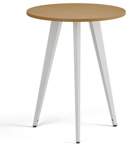 Stolik kawowy PRIMO VIBE, średnica 60 cm, biała podstawa, buk