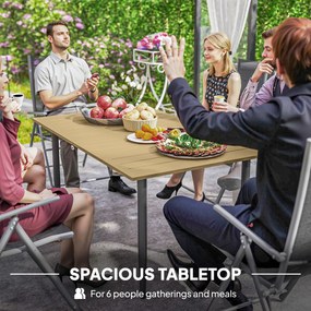 Outsunny Stół ogrodowy 150x90 cm, odporny na warunki atmosferyczne stół balkonowy ze stali, stół z otworem na parasol, brązowy | Aosom PL